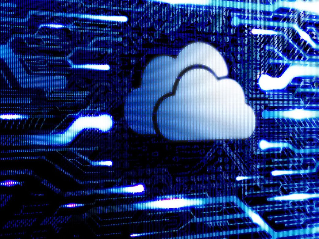Cloud icon over glowing circuit lines