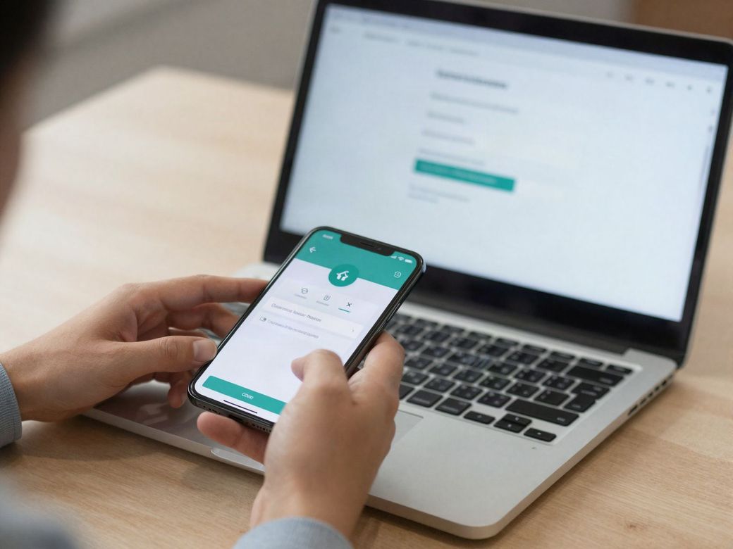 Employee approving a two-factor sign-in on a phone in front of a laptop login screen